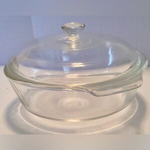 Vintage Anchor Hocking Clear Glass Round 2 Qt Baking Cassserole Dish With Lid